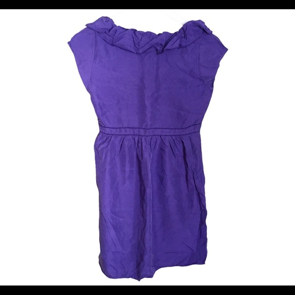 REBECCA TAYLOR V Cut Cocktail Dress With Ruffle Detail & Cap Sleeves Purple Sz 2 - Picture 11 of 12